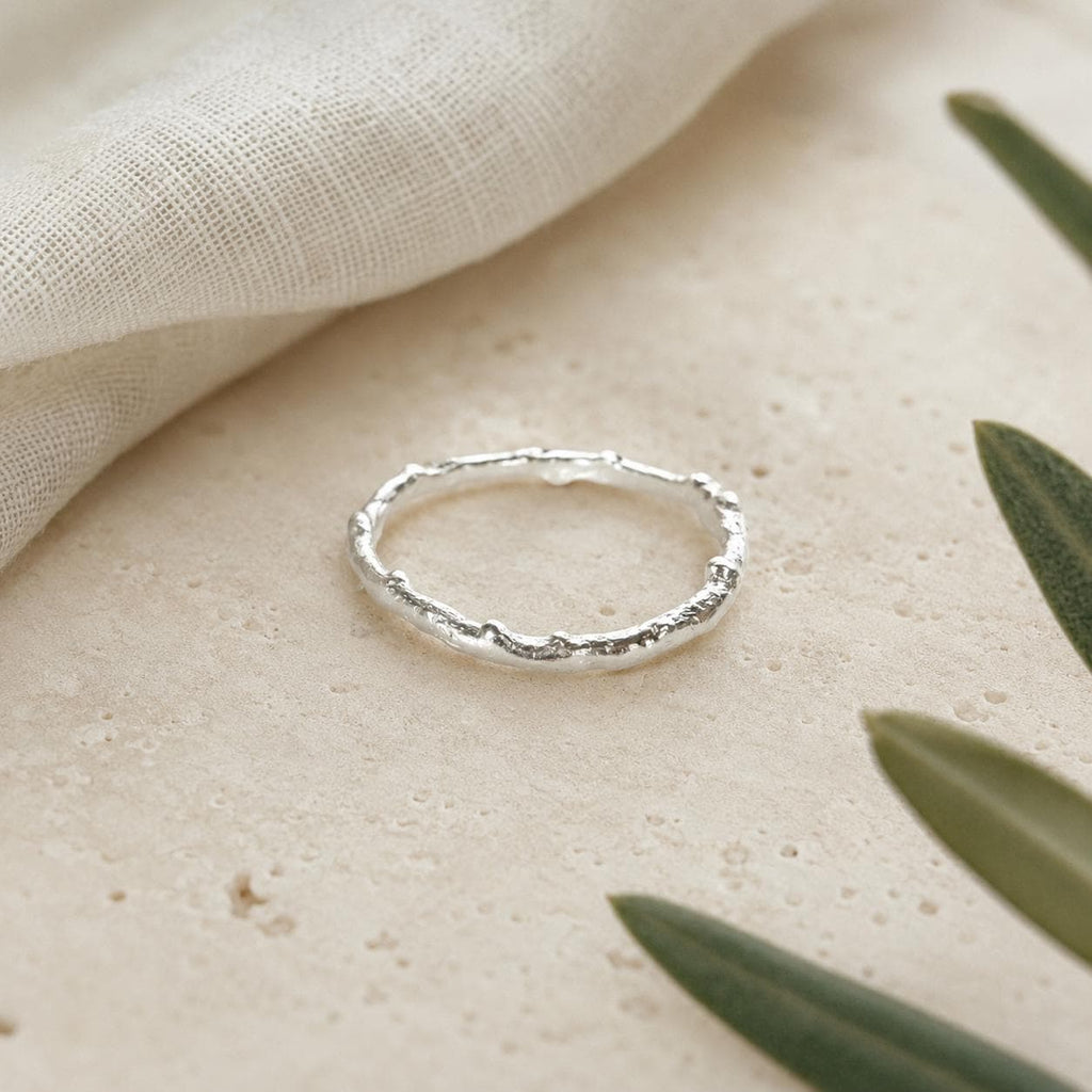 Silver Olive Leaf Branch Ring, Handmade Minimalist Jewelry, Organic Tree Band, Dainty Gift for Longevity & Success, Sterling Silver 925