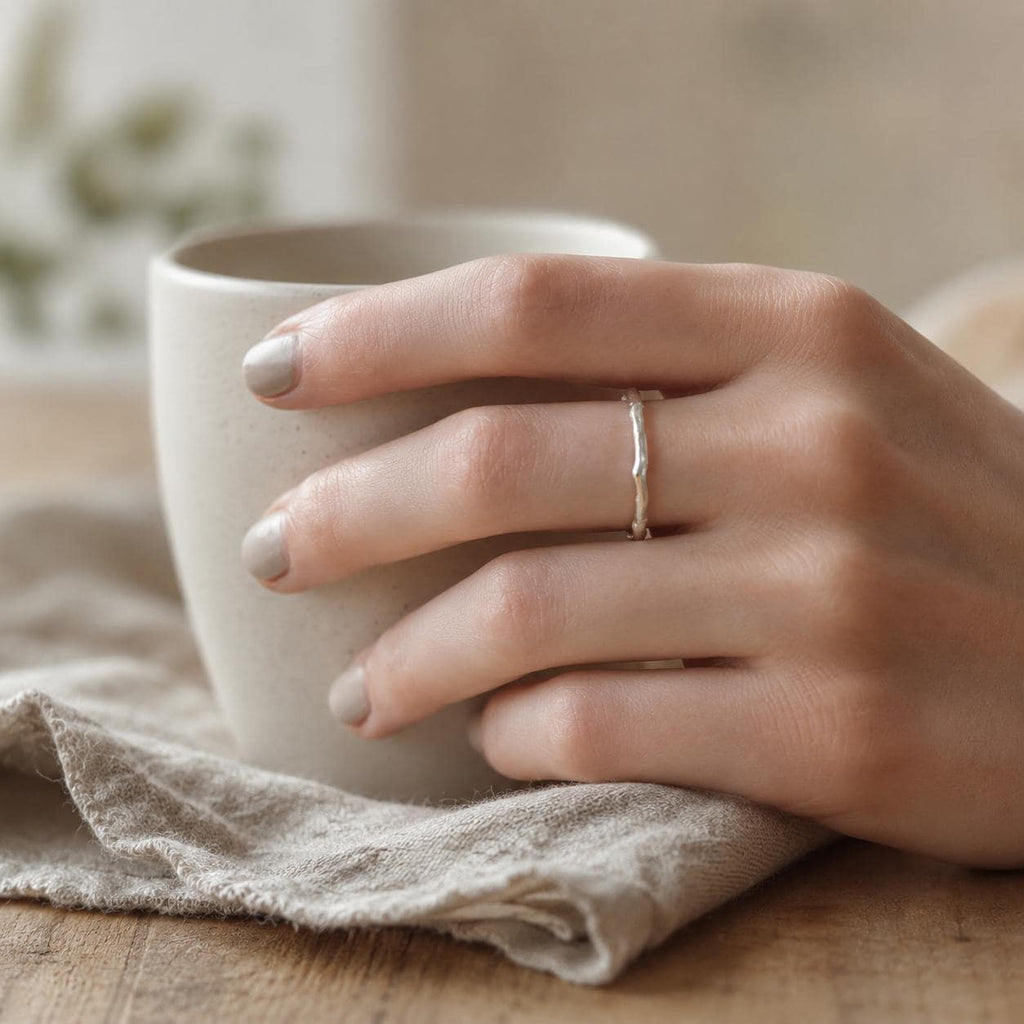 Silver Olive Leaf Branch Ring, Handmade Minimalist Jewelry, Organic Tree Band, Dainty Gift for Longevity & Success, Sterling Silver 925