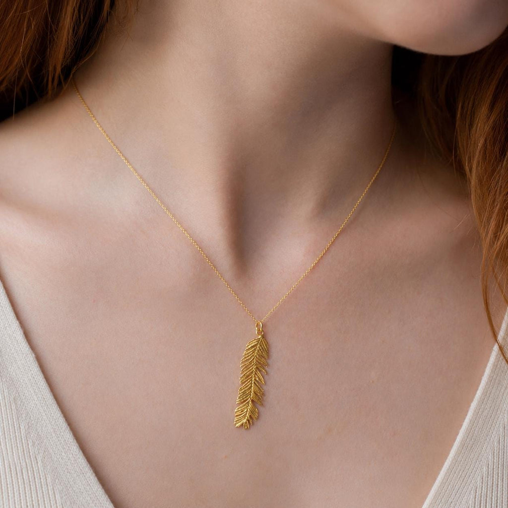 Real Mimosa Leaf Necklace, 14K Gold Plated Sterling Silver Pendant, Handmade Nature Jewelry Gift, Birthday Gift for Women, Boho Fashion