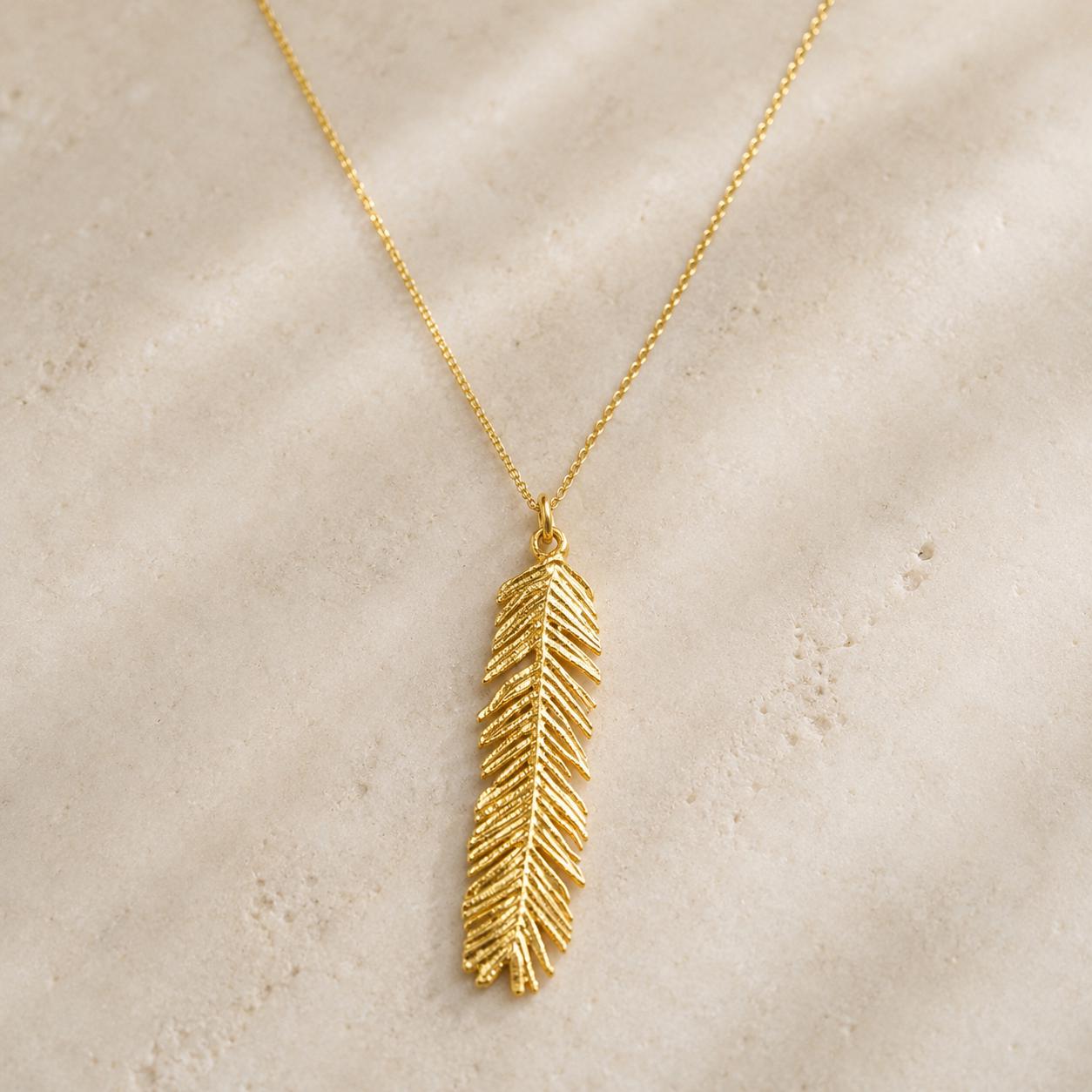 Real Mimosa Leaf Necklace, 14K Gold Plated Sterling Silver Pendant, Handmade Nature Jewelry Gift, Birthday Gift for Women, Boho Fashion