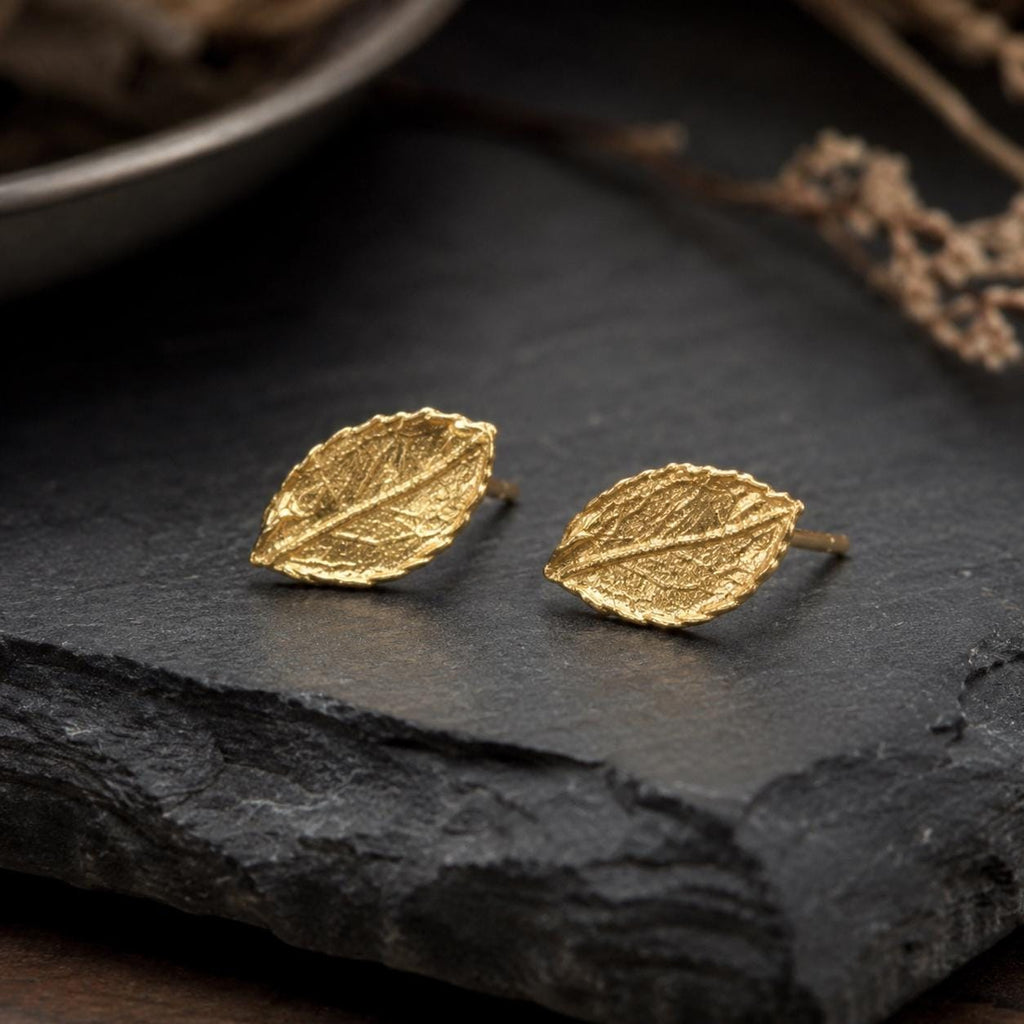Gold Rose Earrings, Solid Gold Jewelry, Rose Leaf Stud Earrings, Gift for Her, Birthday Gift for Women, Handmade Jewelry, Boho Fashion