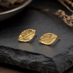 Gold Rose Earrings, Solid Gold Jewelry, Rose Leaf Stud Earrings, Gift for Her, Birthday Gift for Women, Handmade Jewelry, Boho Fashion