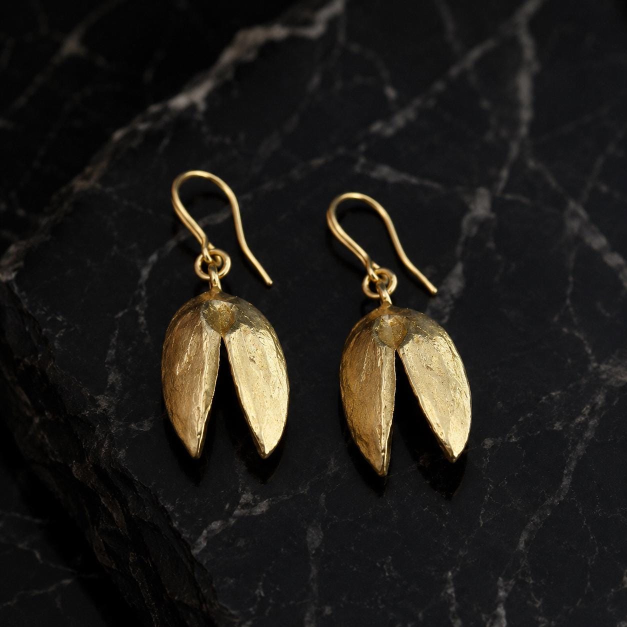 Real Pistachio Gold Earrings, Handmade Nature Jewelry, Organic Drops, Gift for Health & Luck, Gold or Sterling Silver 925