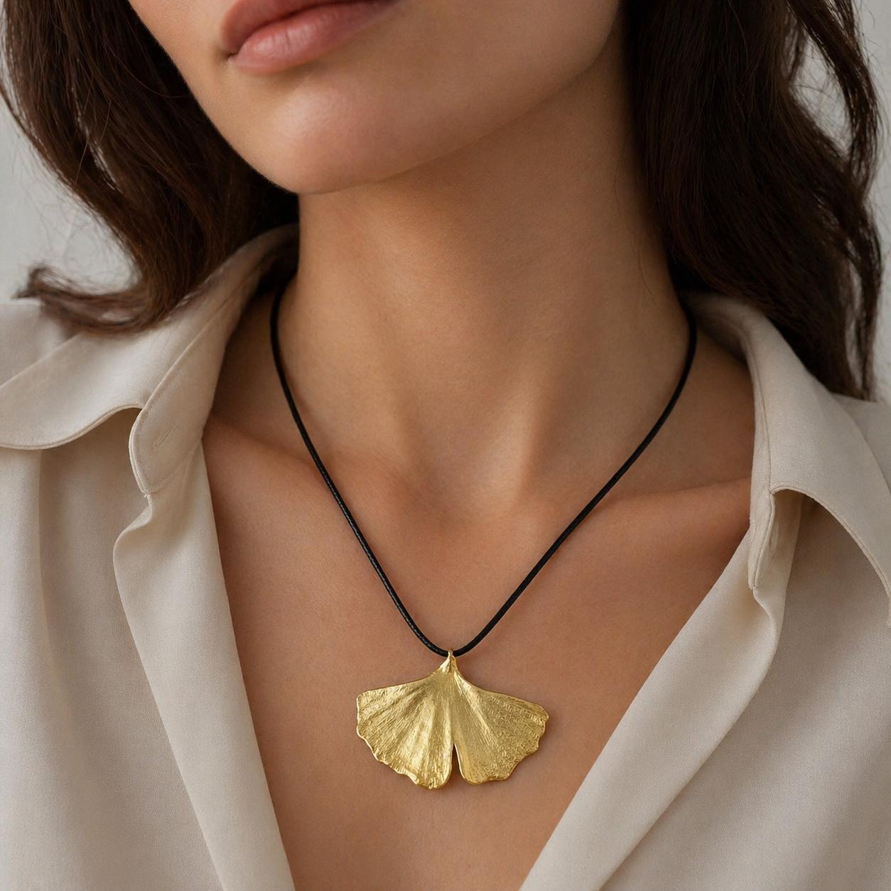 Real Ginkgo Biloba Leaf Pendant, 14K Gold Plated Sterling Silver 925 Necklace, Handmade Minimalist Jewelry Gift, Birthday Gift for Women