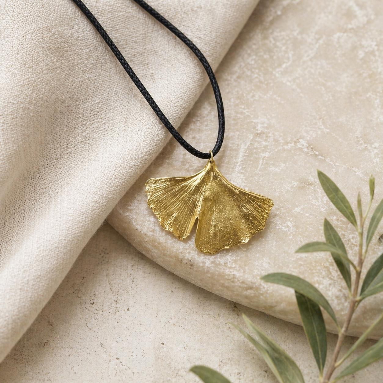 Real Ginkgo Biloba Leaf Pendant, 14K Gold Plated Sterling Silver 925 Necklace, Handmade Minimalist Jewelry Gift, Birthday Gift for Women