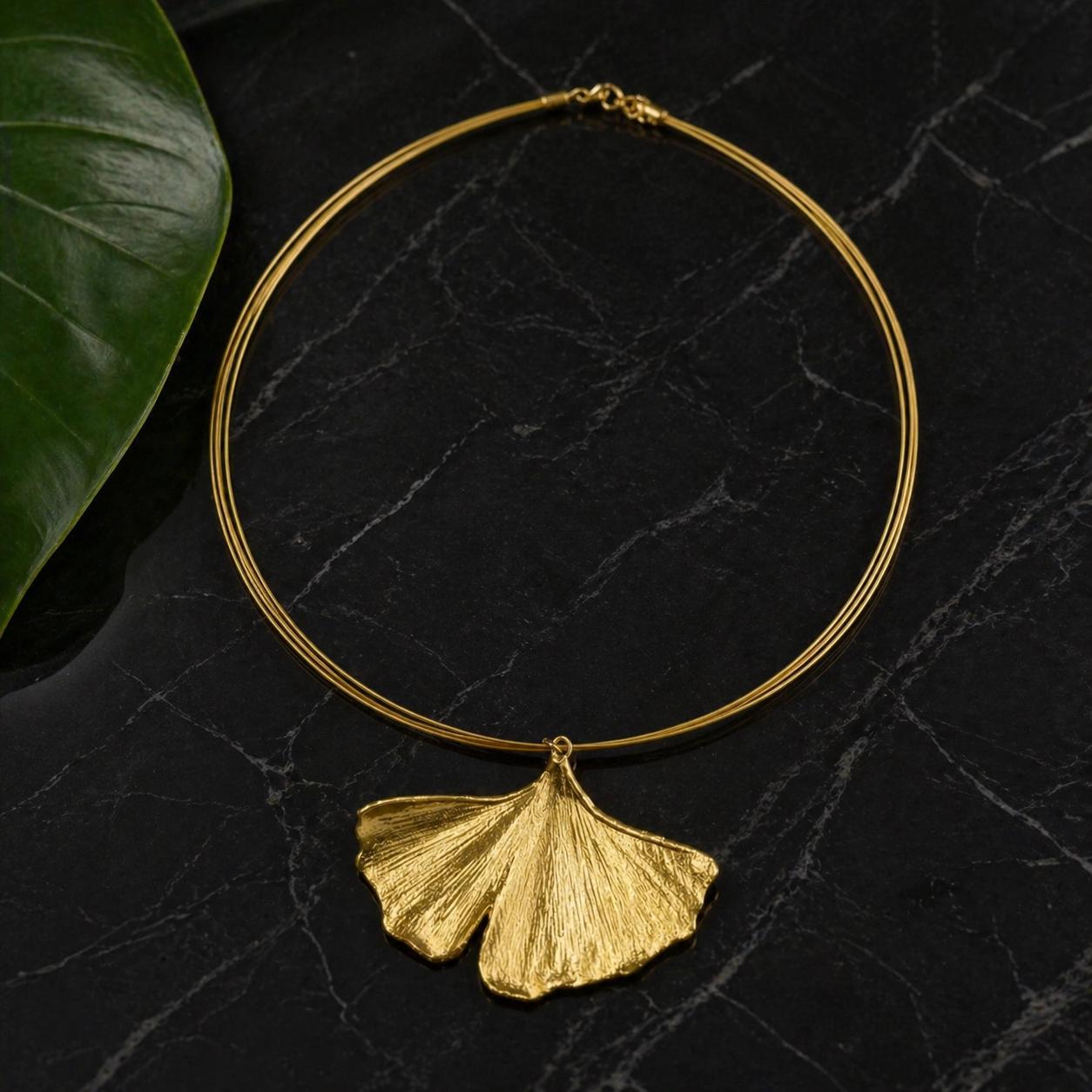 Real Ginkgo Biloba Leaf Necklace, 14K Gold Plated Brass Pendant, Handmade Jewelry Gift for Her, Birthday Gift for Women, Nature-Inspired