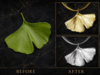 Gold Ginkgo Biloba Leaf Necklace, Handmade Nature Jewelry, Organic Forest Pendant, Gift for Success & Health, Eco Sustainable Brass