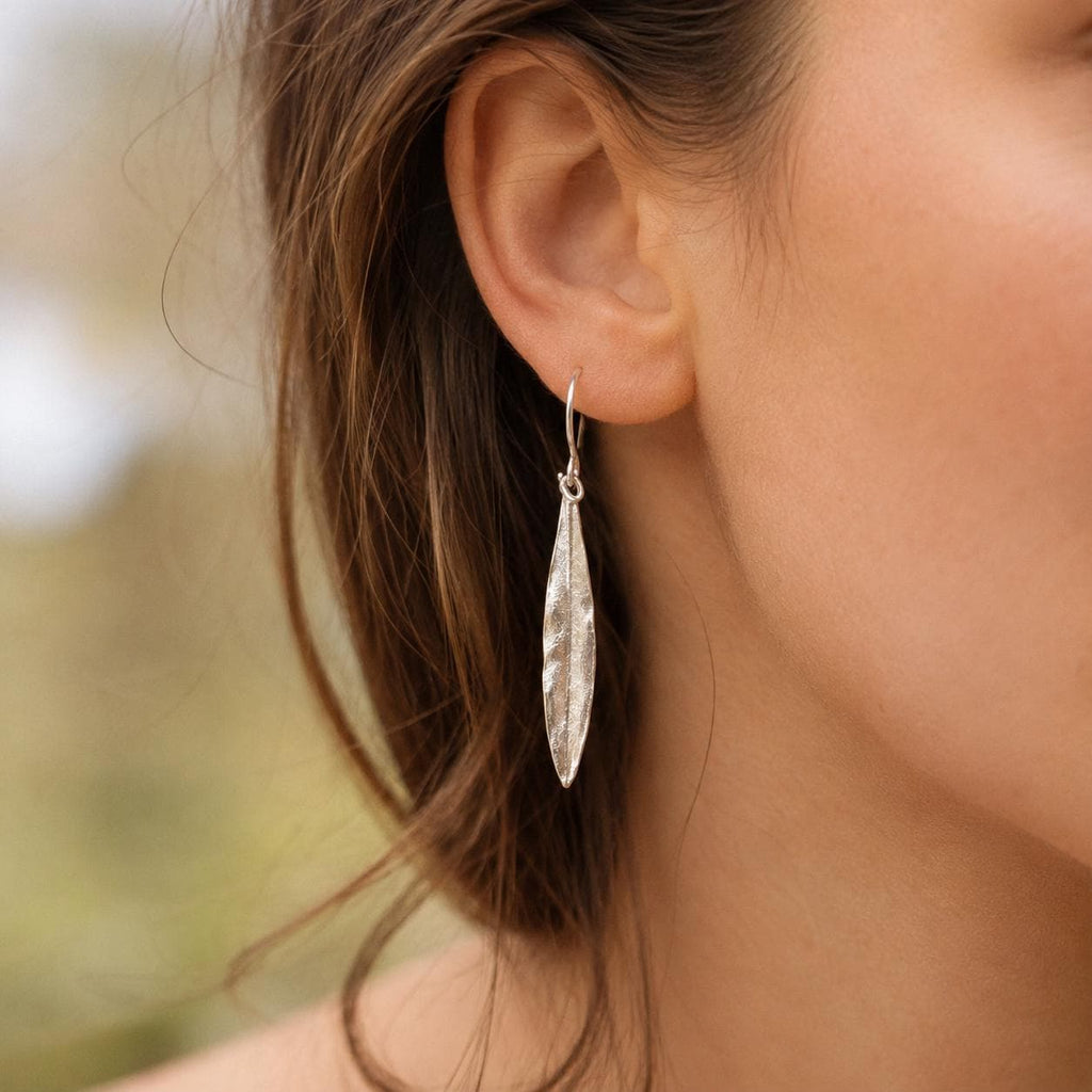Real Olive Leaf Gold Earrings, Handmade Nature Jewelry, Organic Tree Drops, Gift for Victory & Health, Eco Sustainable Sterling Silver 925