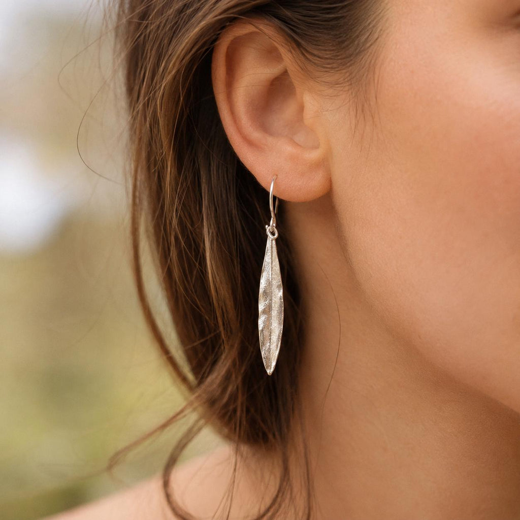 Real Olive Leaf Gold Earrings, Handmade Nature Jewelry, Organic Tree Drops, Gift for Victory & Health, Eco Sustainable Sterling Silver 925