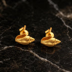 Dainty Sea Shell Earrings, Handmade Minimalist Jewelry, Organic Beach Studs, Gift for Rejuvenation & Luck, Gold on Sterling Silver 925