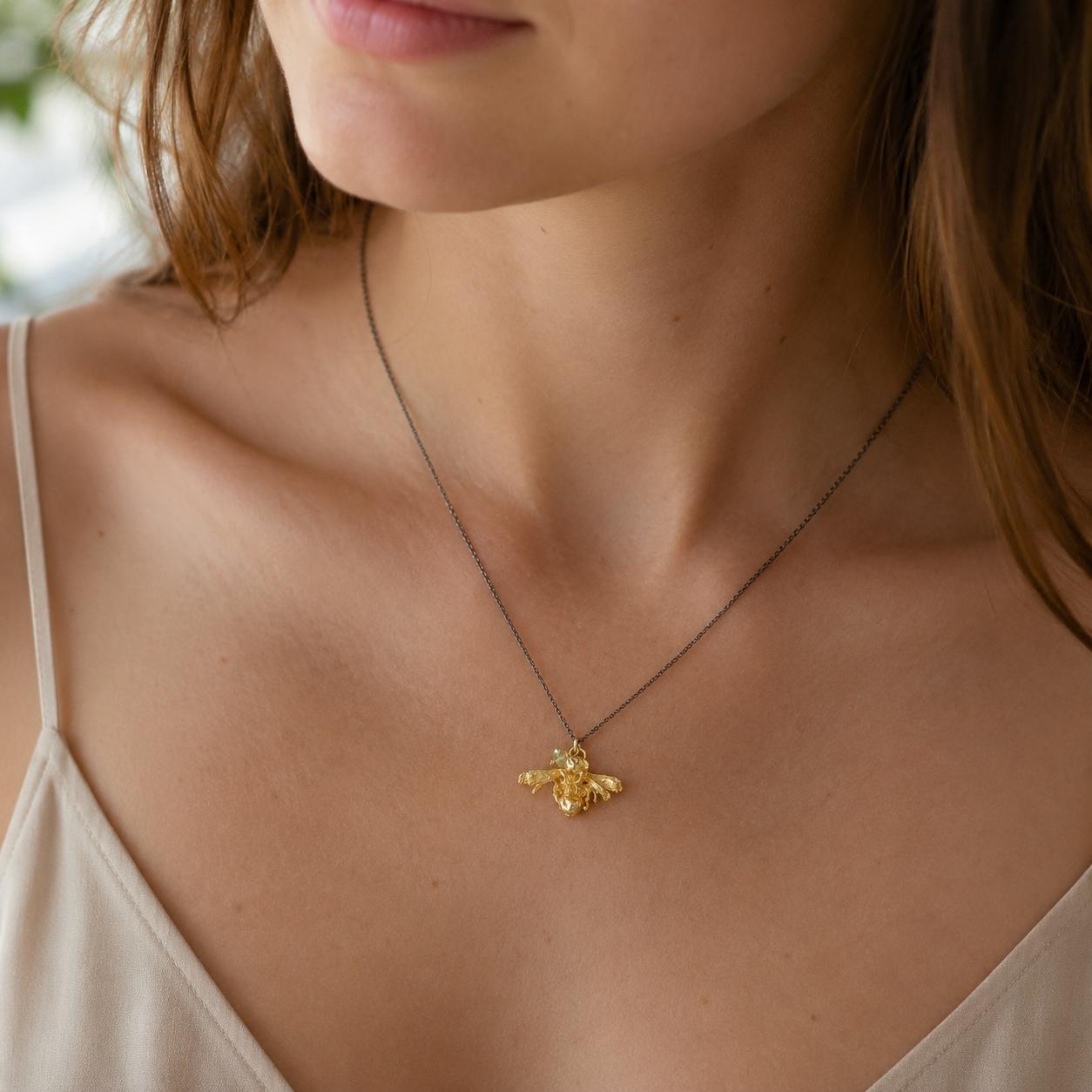 Real Bee Gold Necklace, Handmade Minimalist Jewelry, Organic Boho Pendant, Gift for Health & Prosperity, Gold or Sterling Silver 925