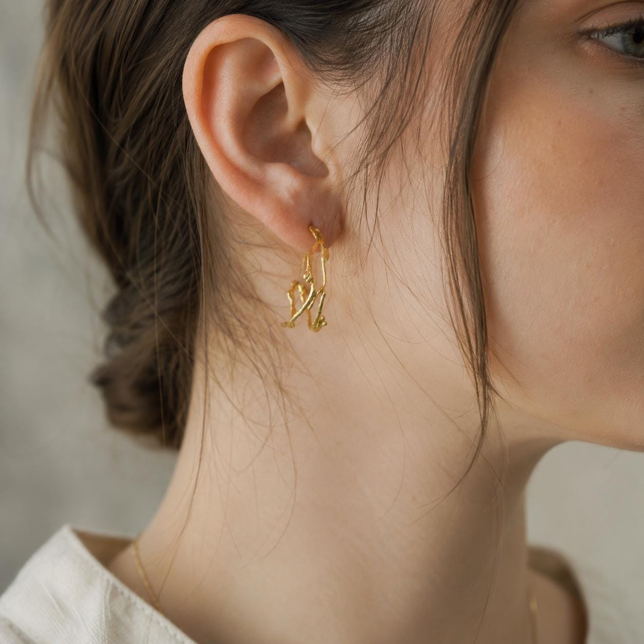 Silver Jasmine Branch Earrings, Gold Plated Sterling Silver 925 Jewelry, Twig Hoop Earrings, Handmade Minimalist Jewelry Gift, Birthday Gift