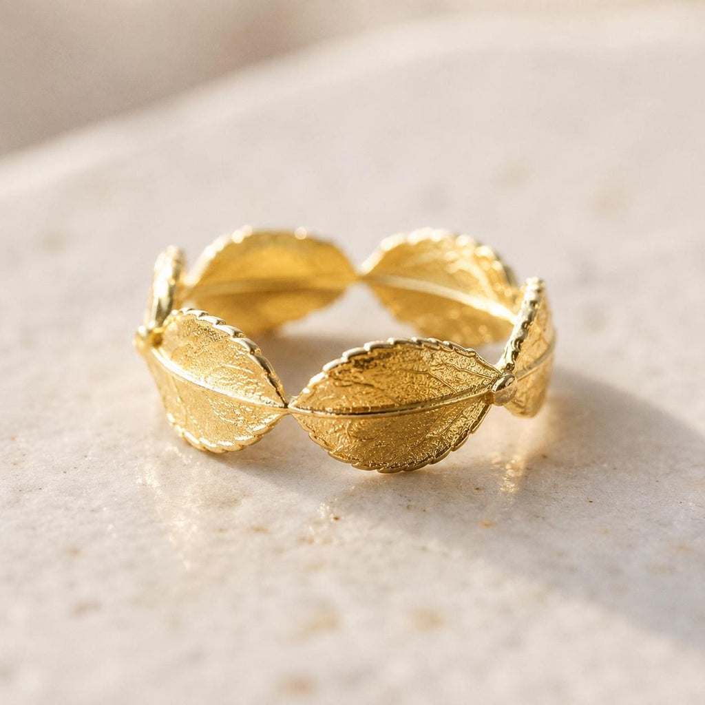 Real Olive Leaf Gold Ring, Handmade Minimalist Jewelry, Organic Tree Band, Gift for Health & Victory, Eco Sustainable Sterling Silver 925