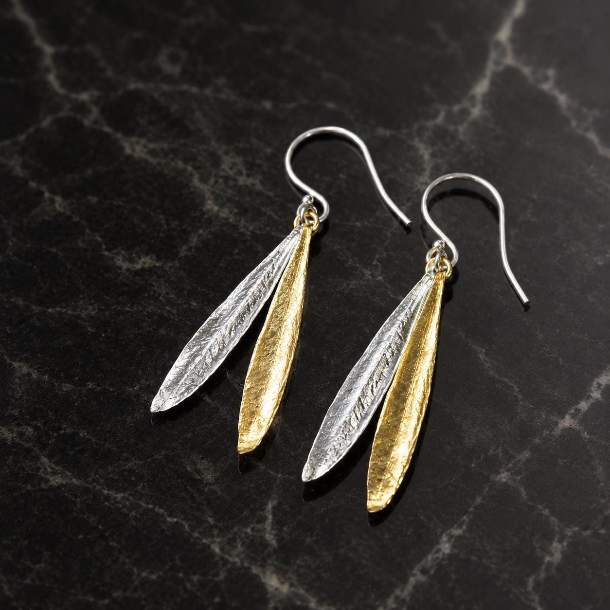 Real Olive Leaf Earrings, Handmade Nature Jewelry, Organic Dual Dangles, Gift for Vitality & Success, Gold and Sterling Silver 925