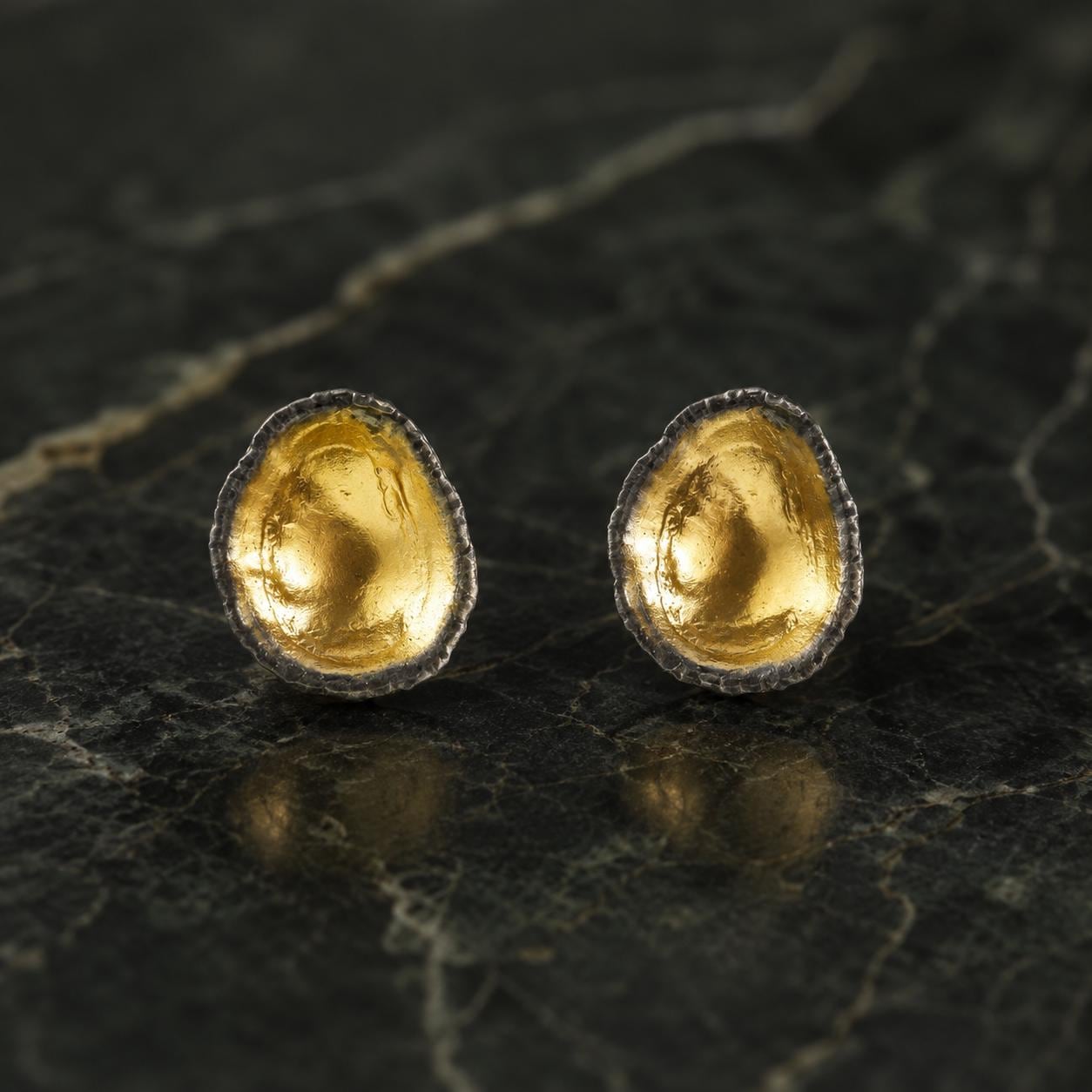 Two-Tone Limpet Stud Earrings - Lightweight design ideal for everyday wear or special occasions.Gold and Black on recycled Brass.