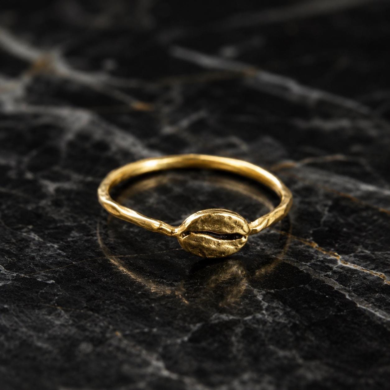Real Coffee Bean Ring, Handmade Minimalist Jewelry, Organic Dainty Band, Gift for Health & Warmth, Gold or Sterling Silver 925 (Unisex)