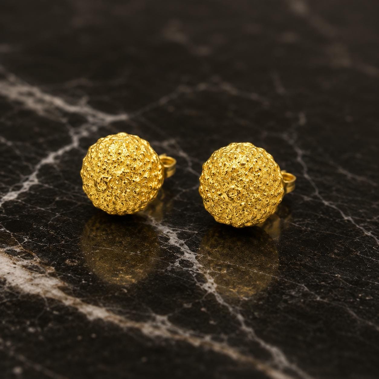 Gold Urchin Earrings, Handmade Sea Jewelry, Organic Beach Studs, Gift for Health and Longevity, Eco Sustainable Sterling Silver 925