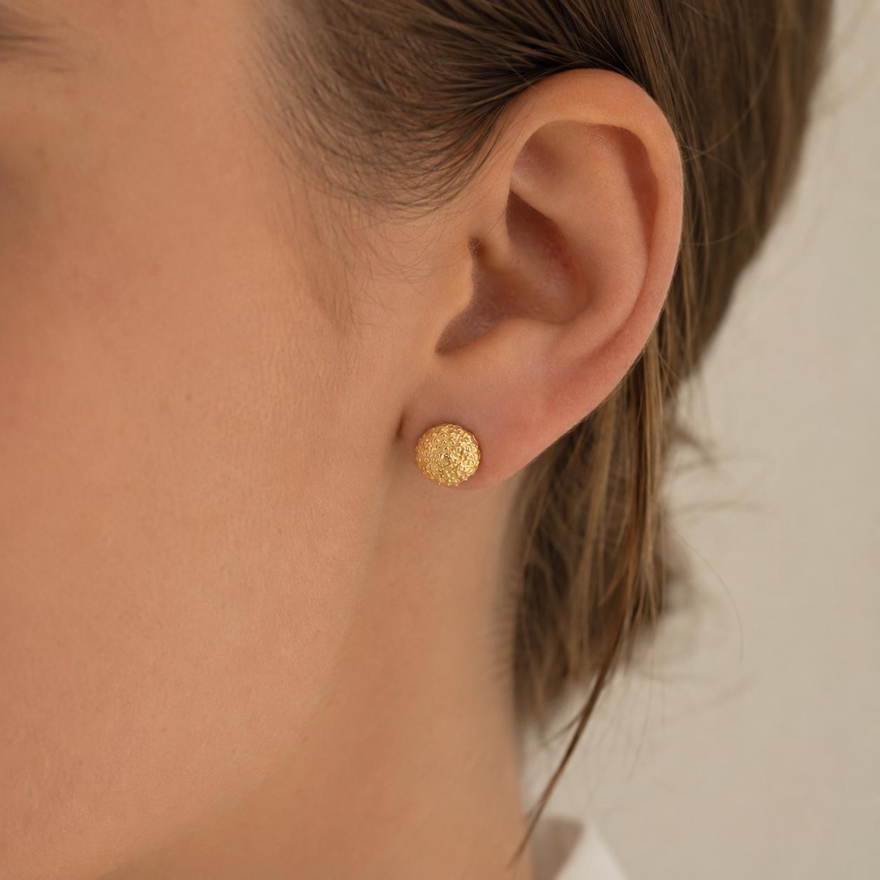 Gold Urchin Earrings, Handmade Sea Jewelry, Organic Beach Studs, Gift for Health and Longevity, Eco Sustainable Sterling Silver 925