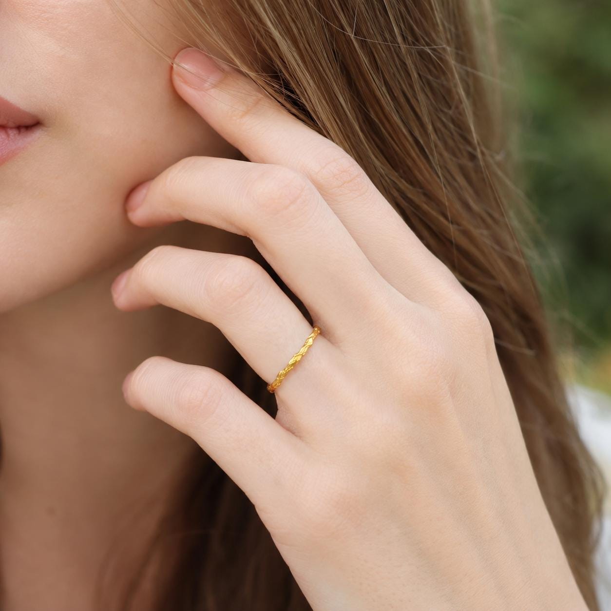 Real Juniper Leaf Gold Ring, Handmade Minimalist Jewelry, Organic Forest Band, Gift for Health & Longevity, Eco Sterling Silver 925
