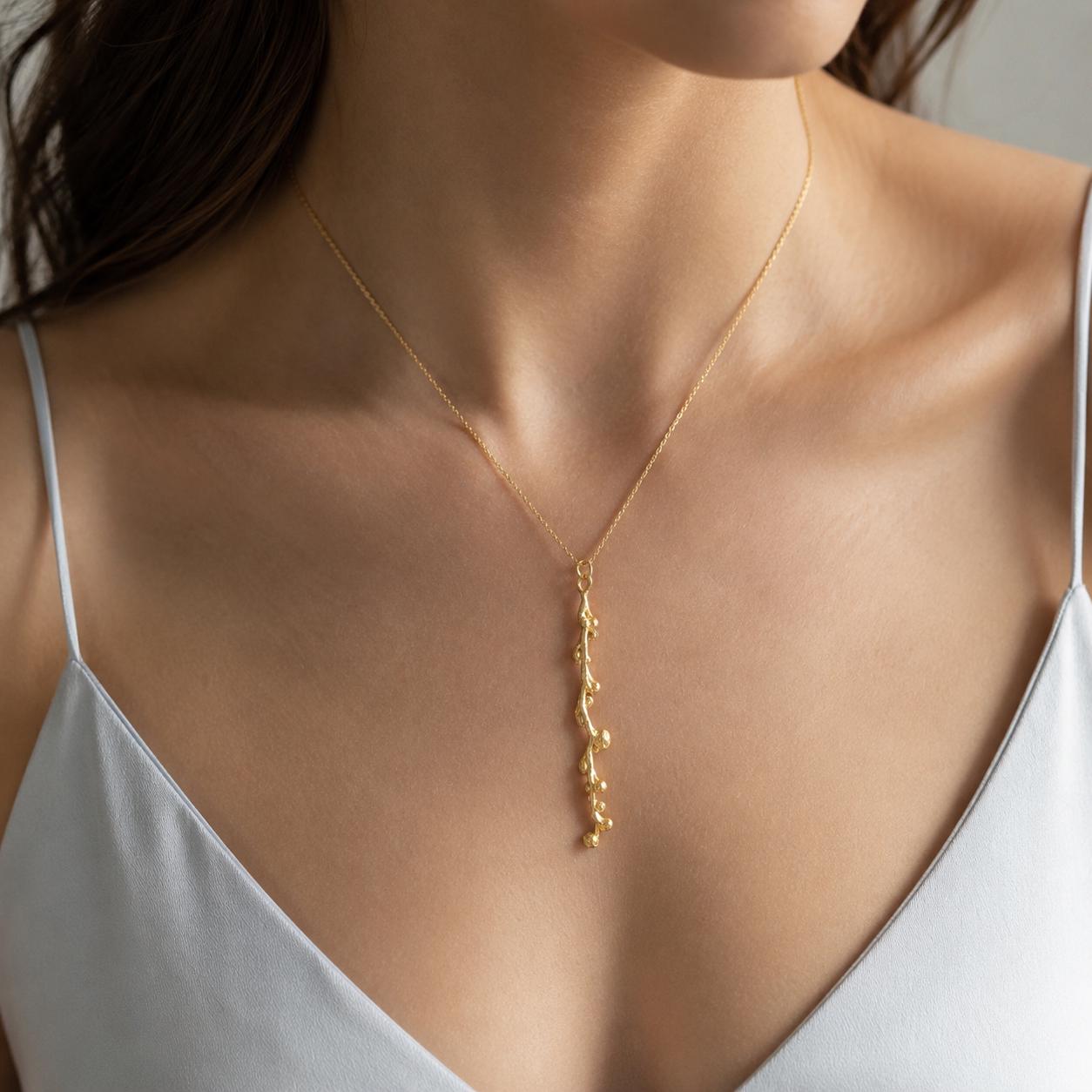 Real Mimosa Long Necklace, Handmade Nature Jewelry, Organic Forest Pendant, Gift for Bright Luck, Eco Sustainable Sterling Silver 925