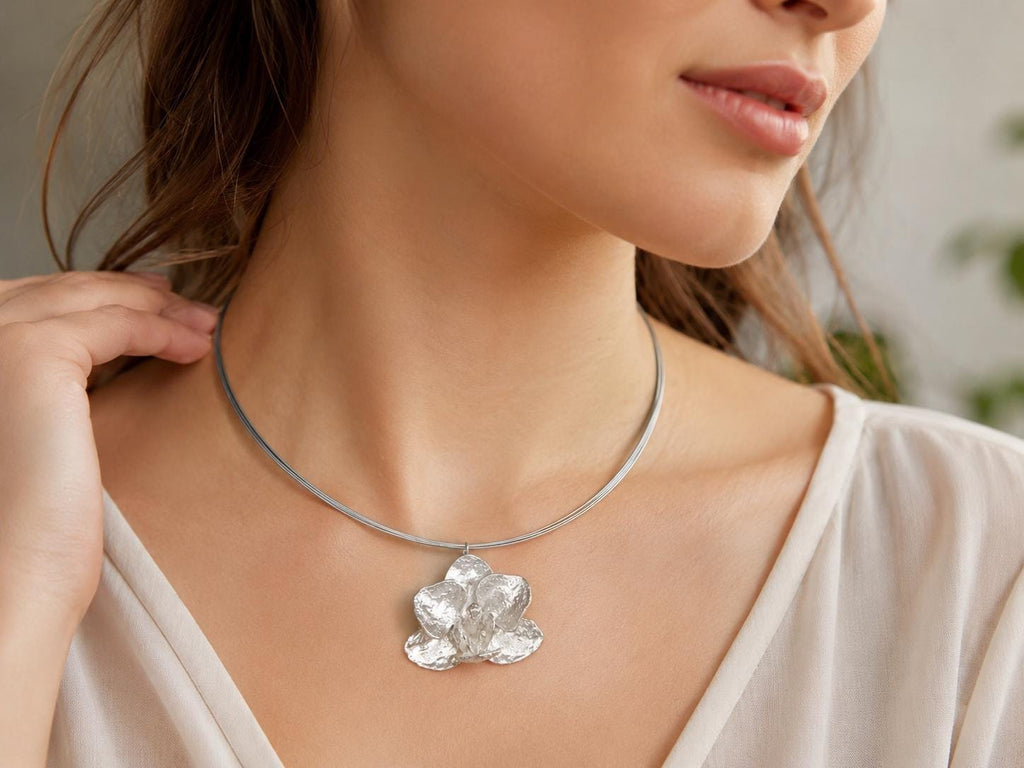 Real Orchid Flower Pendant, 14K Gold Plated Sterling Silver 925 Necklace, Handmade Minimalist Boho Jewelry Gift, Birthday Gift for Women
