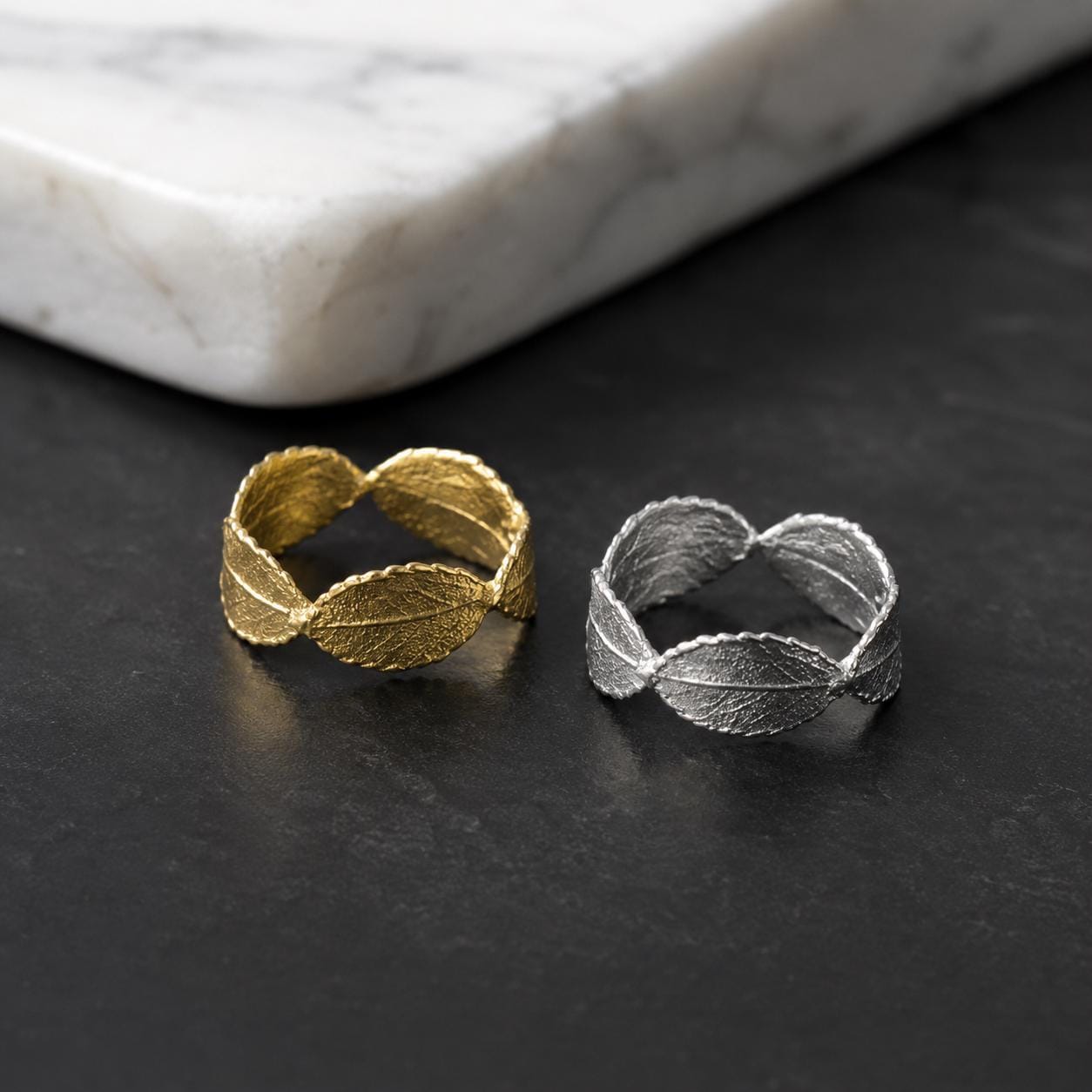 Real Rose Leaves Ring, Handmade Minimalist Jewelry, Organic Forest Band, Boho Gift for Luck & Passion, Sustainable Sterling Silver 925