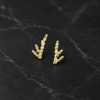 Solid Gold Juniper Branch Studs, Handmade Minimalist Jewelry, Dainty Everyday Earrings for Women, Symbol of Vitality, Real Gold (9K-18K)