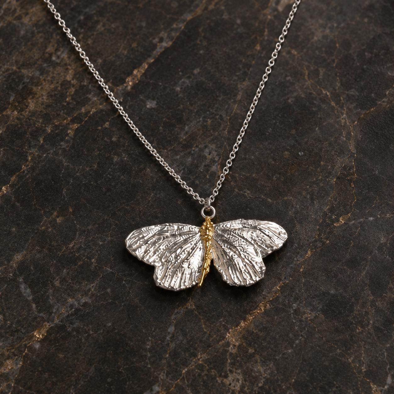Real Butterfly Necklace, Handmade Nature Jewelry, Organic Pendant Gift for Luck & Freedom, Eco Sustainable Sterling Silver 925