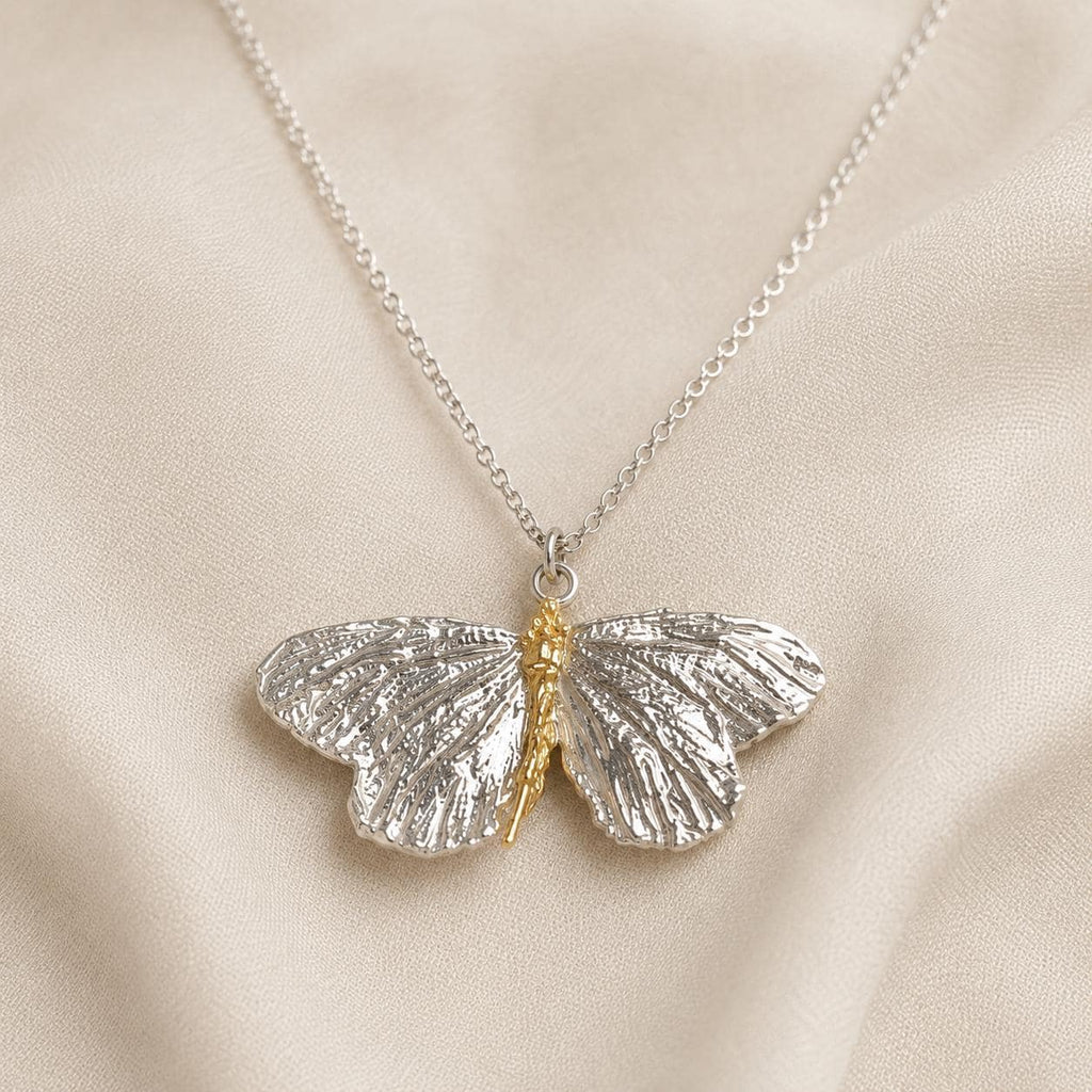 Real Butterfly Necklace, Handmade Nature Jewelry, Organic Pendant Gift for Luck & Freedom, Eco Sustainable Sterling Silver 925