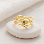 Real Jasmine Branch Ring with Zircon, Handmade Nature Jewelry, Organic Twig Band, Gift for Purity & Health, Sterling Silver 925
