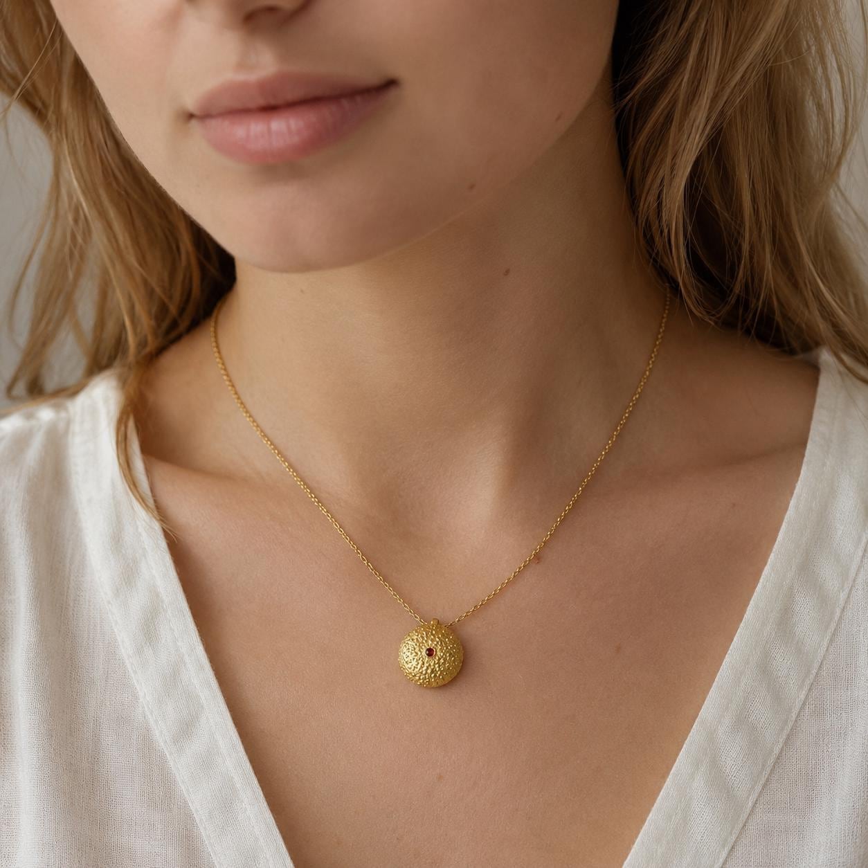 Real Sea Urchin Necklace, 14K Gold Plated Sterling Silver 925 Pendant, Handmade Minimalist Jewelry Gift, Birthday Gift for Women, Boho Style