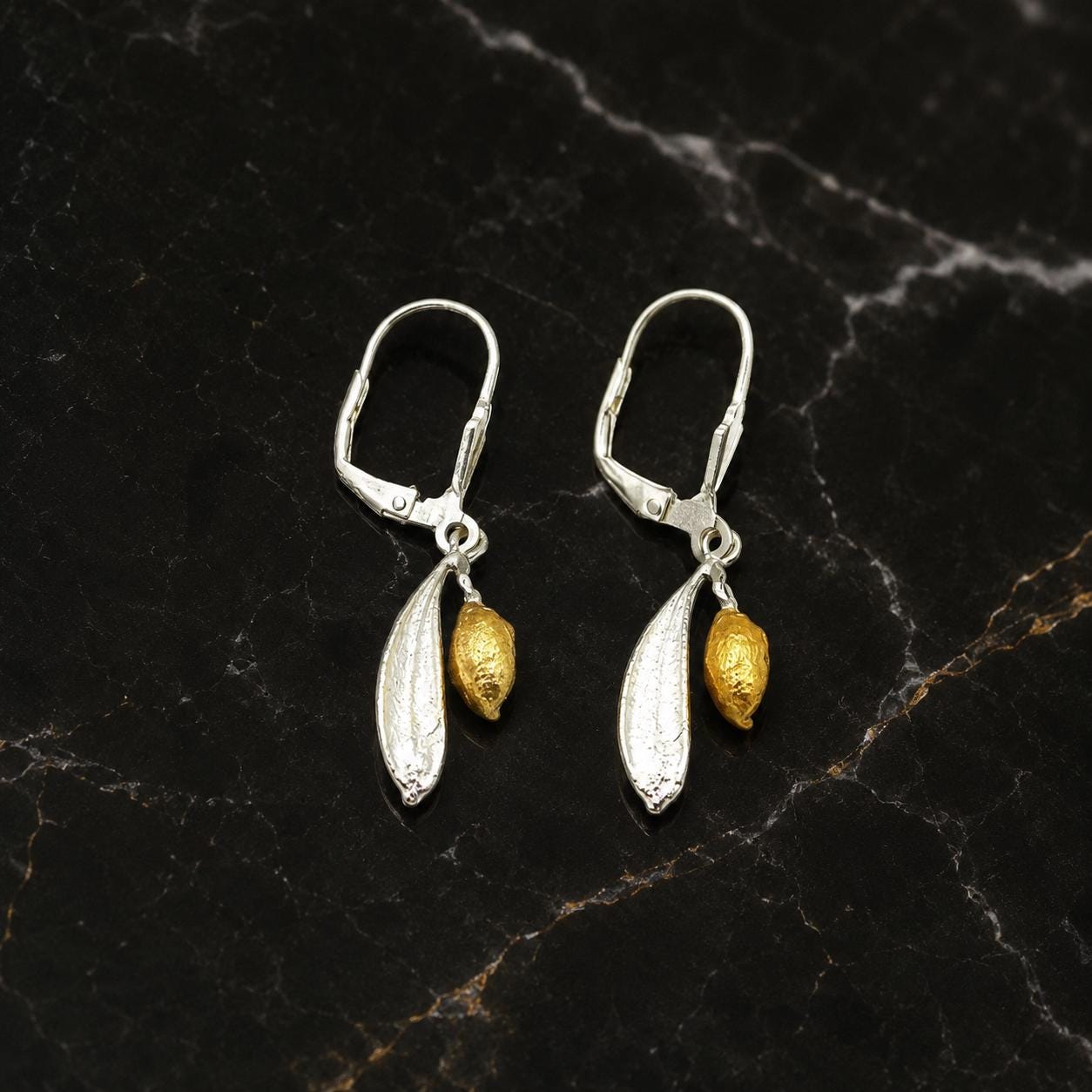 Real Olive Leaf Earrings, Handmade Minimalist Jewelry, Dainty Organic Drops, Gift for Health & Luck, Gold and Sterling Silver 925