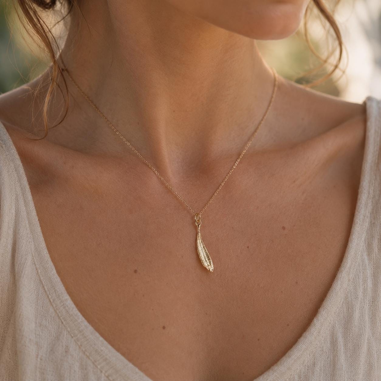 Solid Gold Leaf Necklace Jewelry, Real Gold Pendant, Gift for Her, Birthday Gift for Women, Handmade Jewelry