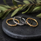Olive Branch Ring, Handmade Minimalist Jewelry, Boho Gold Band, Stacking Ring Gift for Prosperity & Health, Sterling Silver 925
