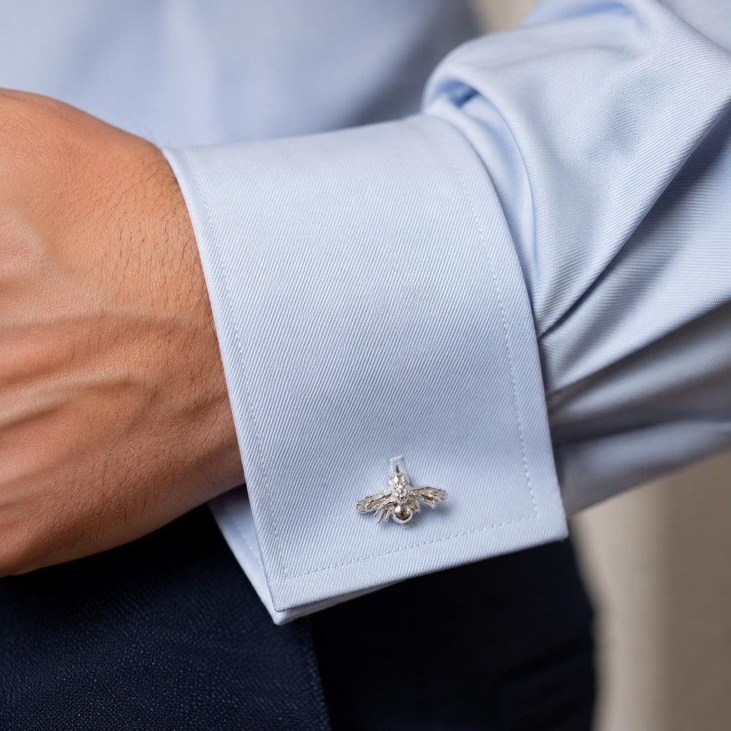 Bee Cufflinks, Handmade Men's Accessories for Suit, Sterling Silver 925, Nature-Inspired Jewelry