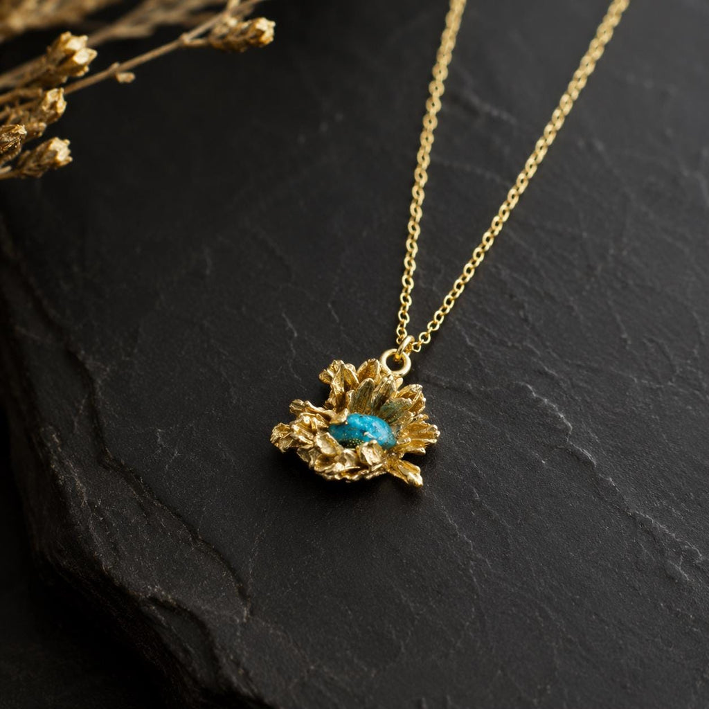 Real Daisy Flower Necklace, Handmade Nature Jewelry, Dainty Organic Pendant with Murano, Gift for Purity & Luck, Gold on Sterling Silver 925