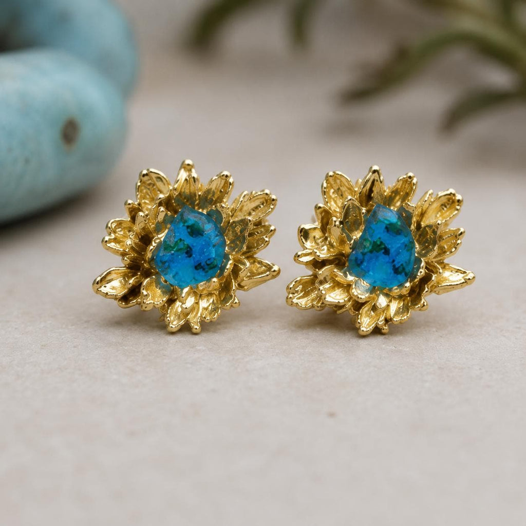 Sterling Silver 925, Venetian Raw Murano Sky Blue Εarrings - Daisy is a symbol tenacity, Patience and Life Force.