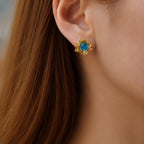 Sterling Silver 925, Venetian Raw Murano Sky Blue Εarrings - Daisy is a symbol tenacity, Patience and Life Force.