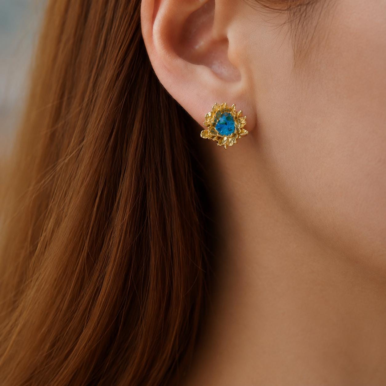 Sterling Silver 925, Venetian Raw Murano Sky Blue Εarrings - Daisy is a symbol tenacity, Patience and Life Force.