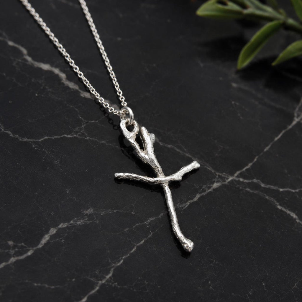 Real Jasmine Branch Cross Necklace, Handmade Minimalist Jewelry, Organic Twig Pendant, Gift for Faith & Protection, Sterling Silver 925