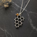 Real Honeycomb Gold Necklace, Handmade Nature Jewelry, Organic Bee Pendant, Gift for Health & Prosperity, Gold or Sterling Silver 925
