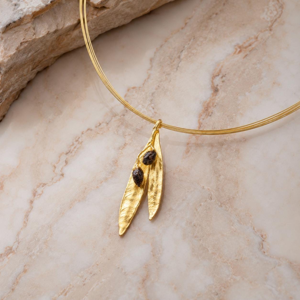 Real Olive Leaves Gold Pendant, Handmade Nature Jewelry, Organic Tree Necklace, Boho Gift for Victory & Health, Sterling Silver 925