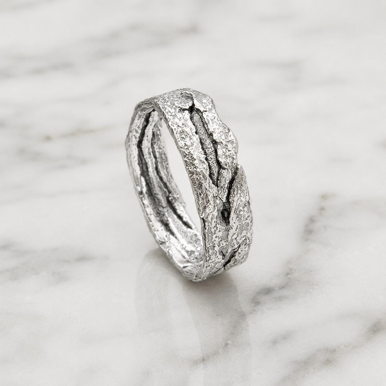 Real Tree Bark Silver Ring, Handmade Nature Jewelry, Organic Tree Band, Gift for Health & Longevity, Eco Sustainable Sterling Silver 925