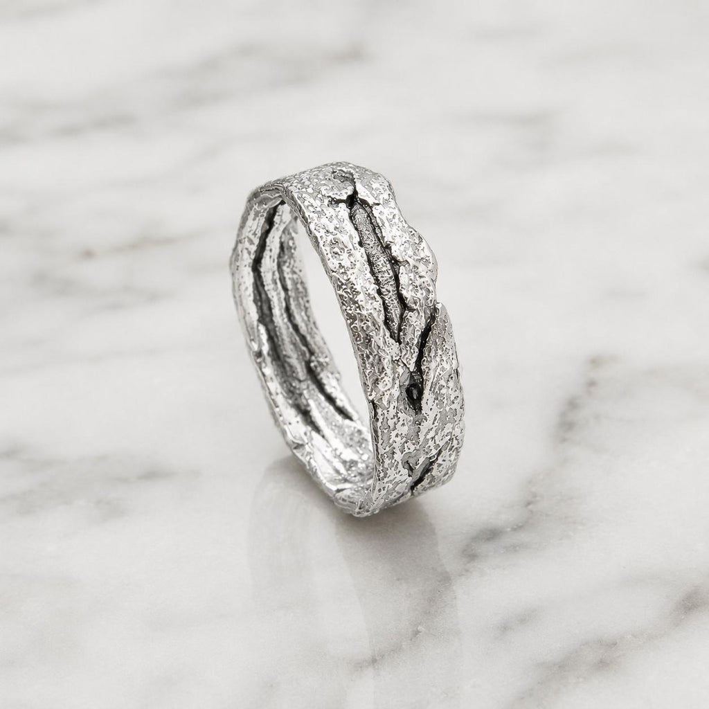 Real Tree Bark Silver Ring, Handmade Nature Jewelry, Organic Tree Band, Gift for Health & Longevity, Eco Sustainable Sterling Silver 925