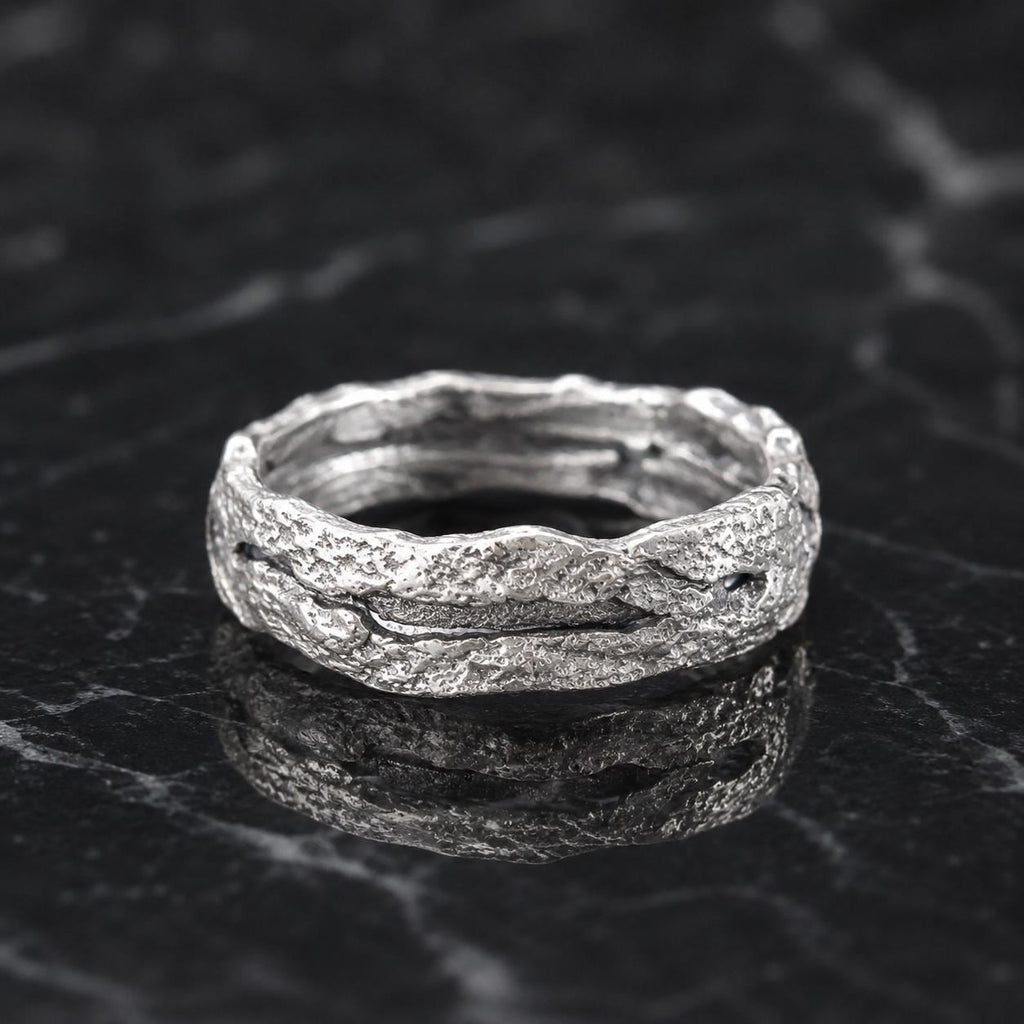 Real Tree Bark Silver Ring, Handmade Nature Jewelry, Organic Tree Band, Gift for Health & Longevity, Eco Sustainable Sterling Silver 925