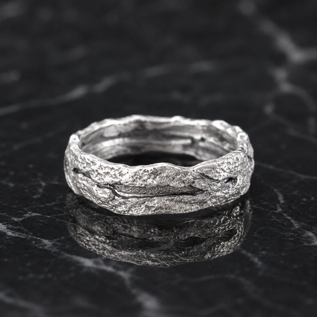 Real Tree Bark Silver Ring, Handmade Nature Jewelry, Organic Tree Band, Gift for Health & Longevity, Eco Sustainable Sterling Silver 925