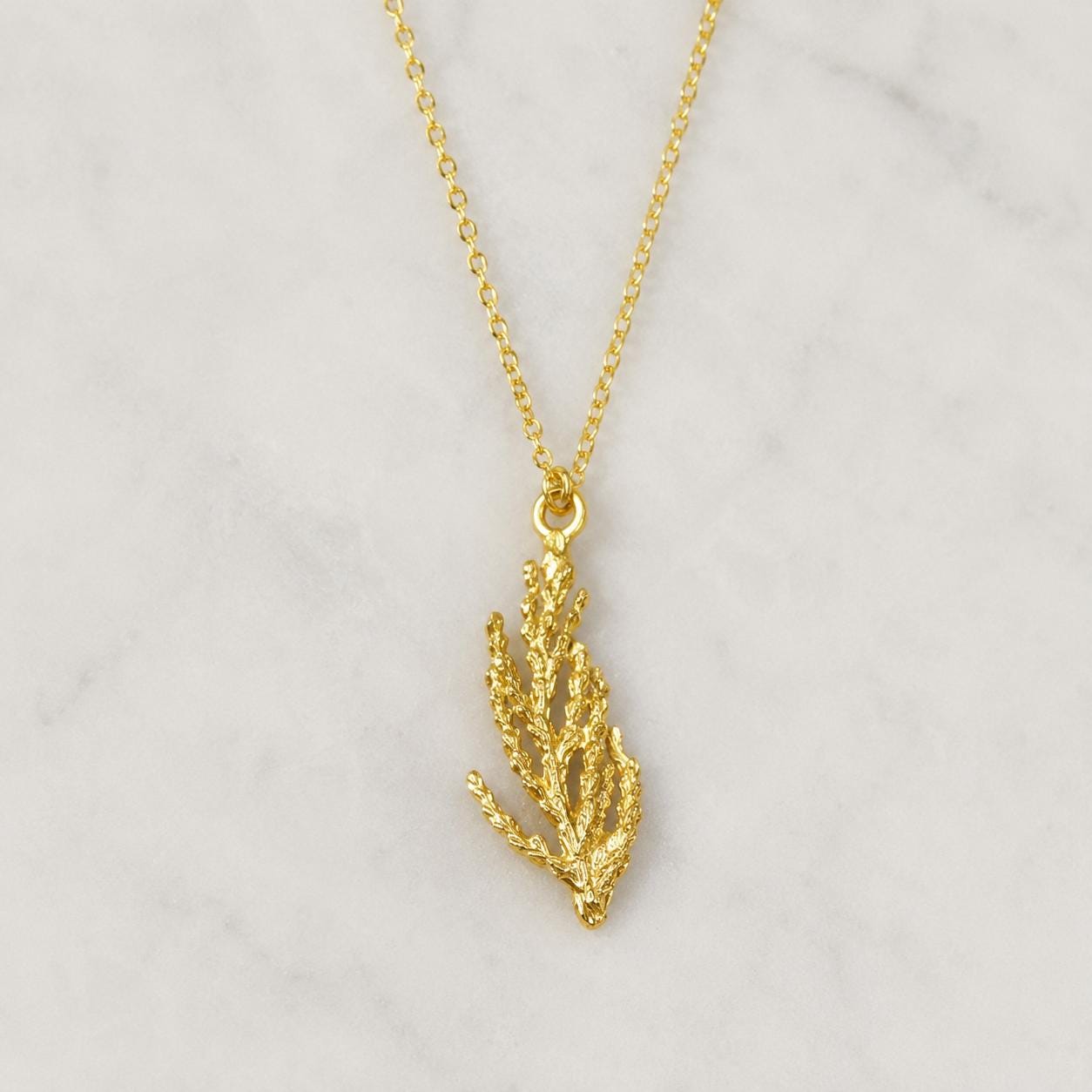Real Juniper Leaf Pendant, 14K Gold Plated Sterling Silver 925 Necklace, Handmade Minimalist Boho Jewelry Gift, Birthday Gift for Women