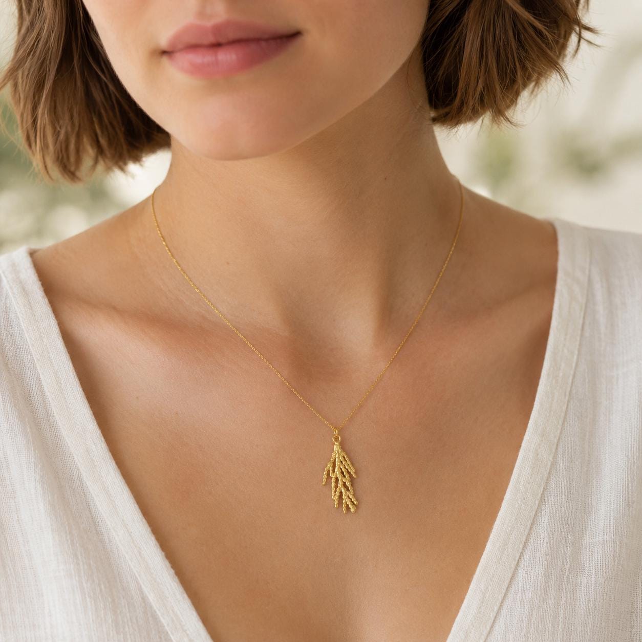 Real Juniper Leaf Pendant, 14K Gold Plated Sterling Silver 925 Necklace, Handmade Minimalist Boho Jewelry Gift, Birthday Gift for Women