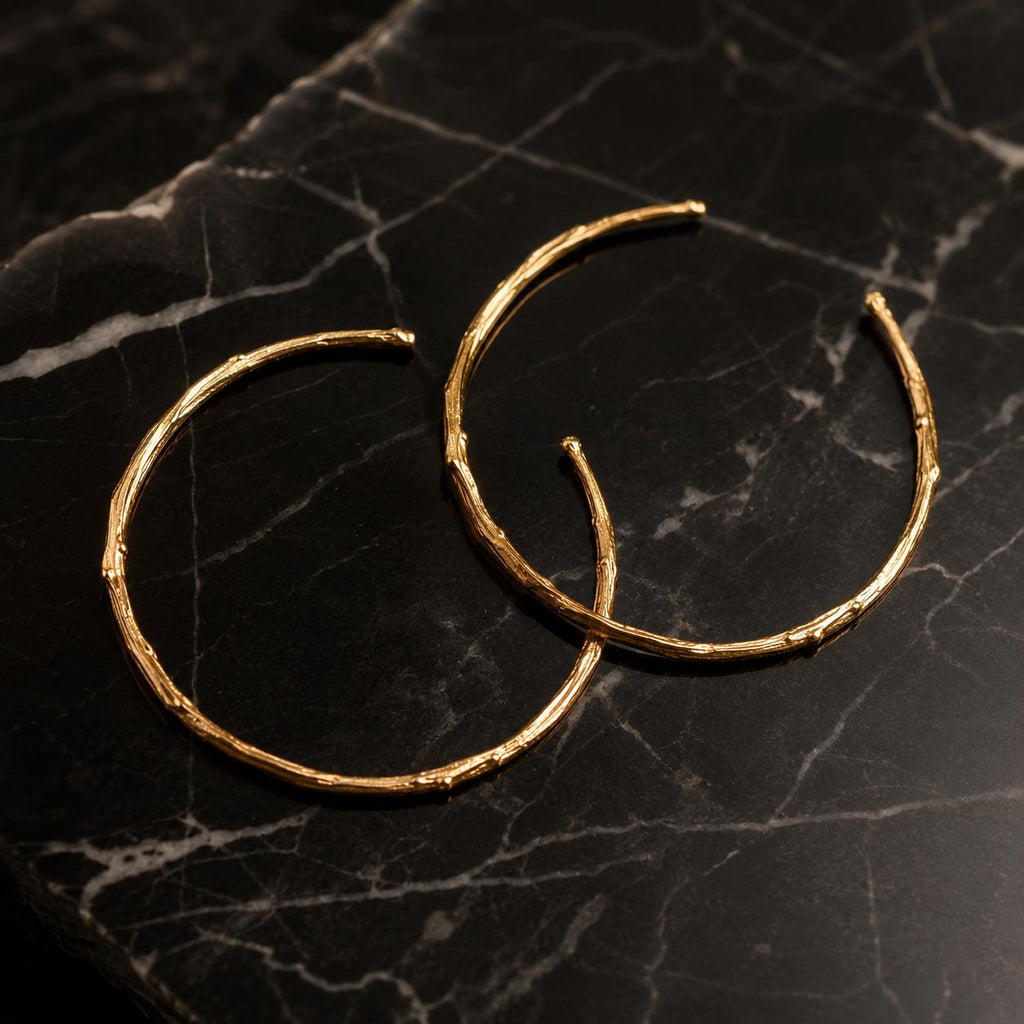 Gold Olive Branch Hoops, Handmade Nature Jewelry, Botanical Tree Earrings, Gift for Luck & Success, Eco Sustainable Sterling Silver 925