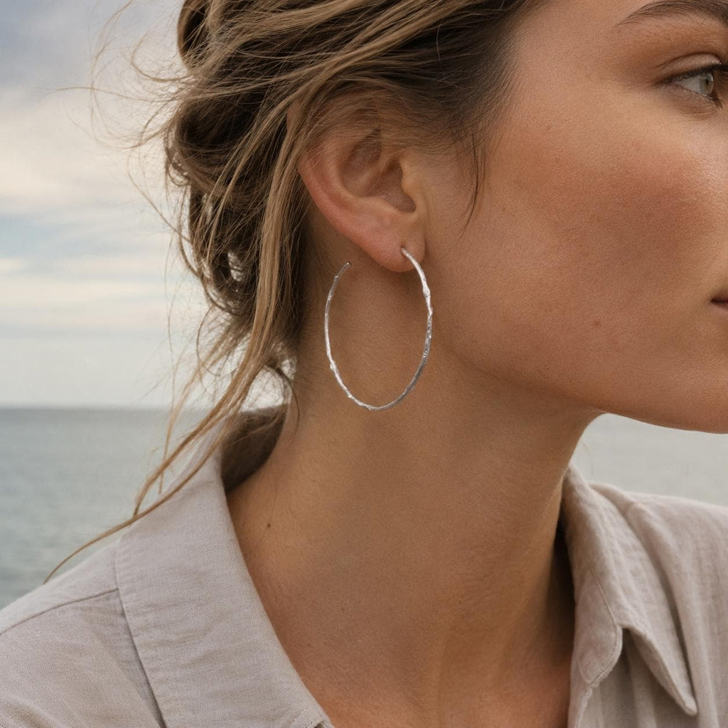 Gold Olive Branch Hoops, Handmade Nature Jewelry, Botanical Tree Earrings, Gift for Luck & Success, Eco Sustainable Sterling Silver 925